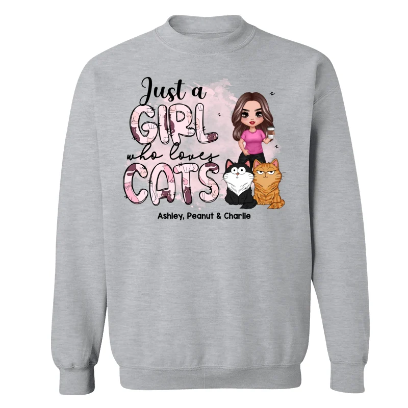 Just A Girl Who Loves Cats Doodle Pattern Funny Cats Expressions Personalized Shirt - Image 18