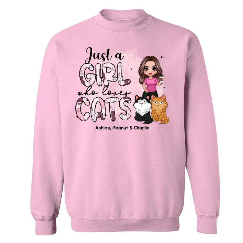 Just A Girl Who Loves Cats Doodle Pattern Funny Cats Expressions Personalized Shirt - Image 19