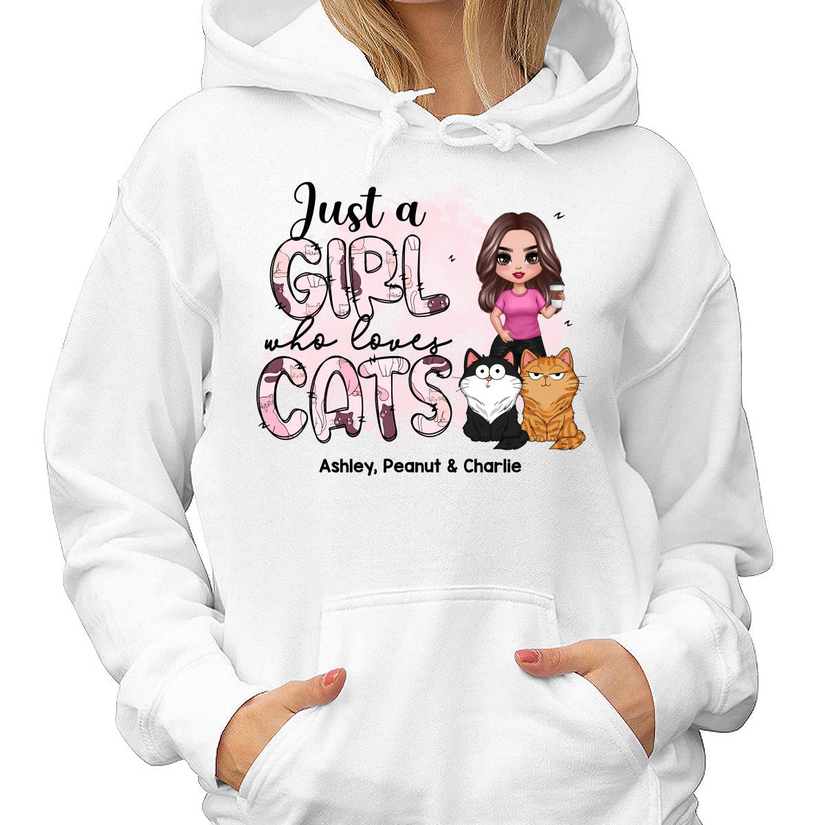 Just A Girl Who Loves Cats Doodle Pattern Funny Cats Expressions Personalized Shirt - Image 4