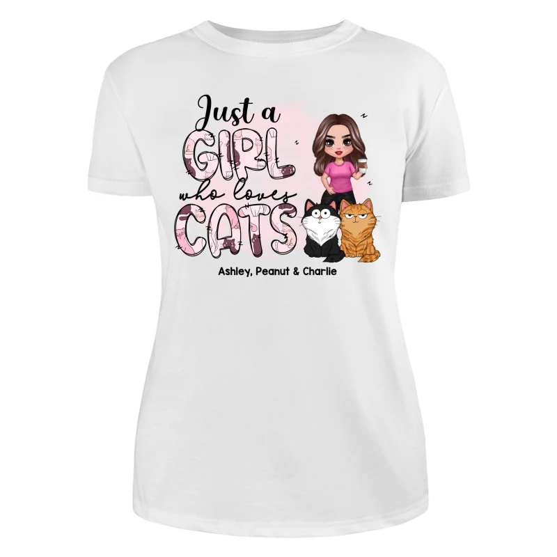Just A Girl Who Loves Cats Doodle Pattern Funny Cats Expressions Personalized Shirt - Image 9