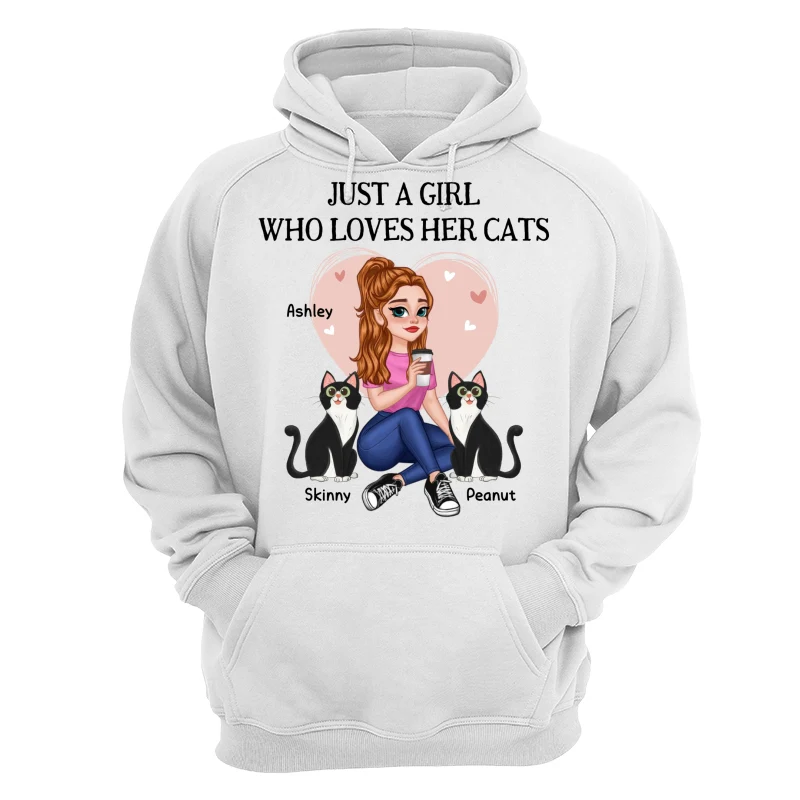 Just A Girl Who Loves Cats Pretty Cartoon Girl Sitting With Cats Personalized Shirt - Image 13