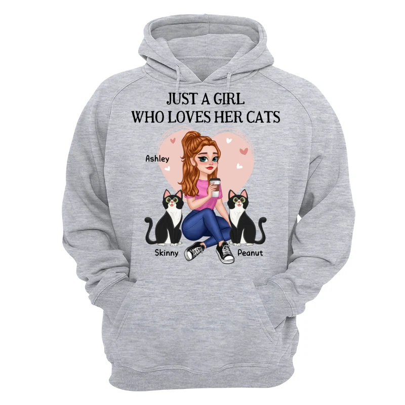 Just A Girl Who Loves Cats Pretty Cartoon Girl Sitting With Cats Personalized Shirt - Image 14