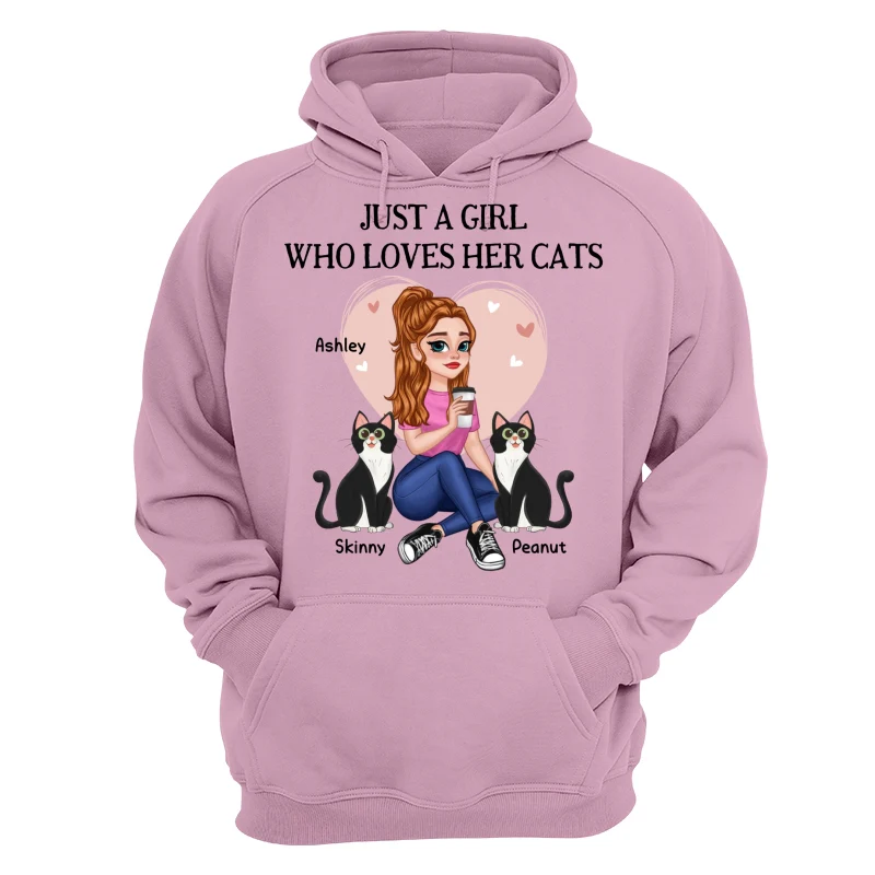 Just A Girl Who Loves Cats Pretty Cartoon Girl Sitting With Cats Personalized Shirt - Image 15