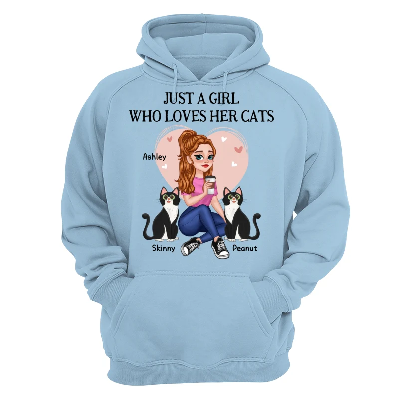 Just A Girl Who Loves Cats Pretty Cartoon Girl Sitting With Cats Personalized Shirt - Image 16