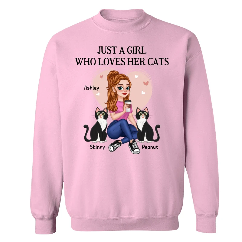 Just A Girl Who Loves Cats Pretty Cartoon Girl Sitting With Cats Personalized Shirt - Image 19