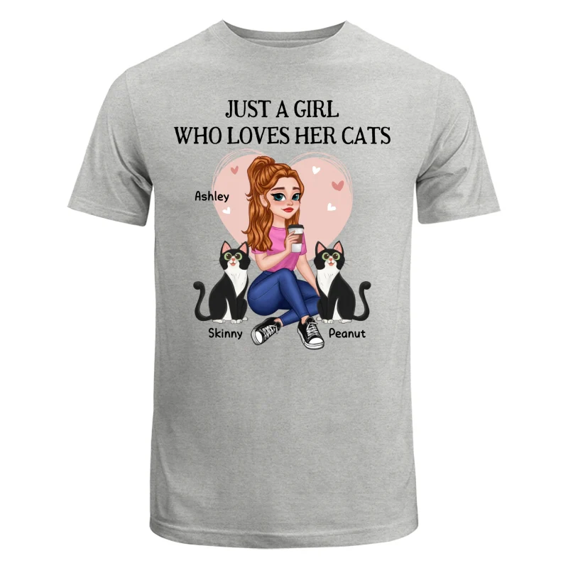 Just A Girl Who Loves Cats Pretty Cartoon Girl Sitting With Cats Personalized Shirt - Image 6