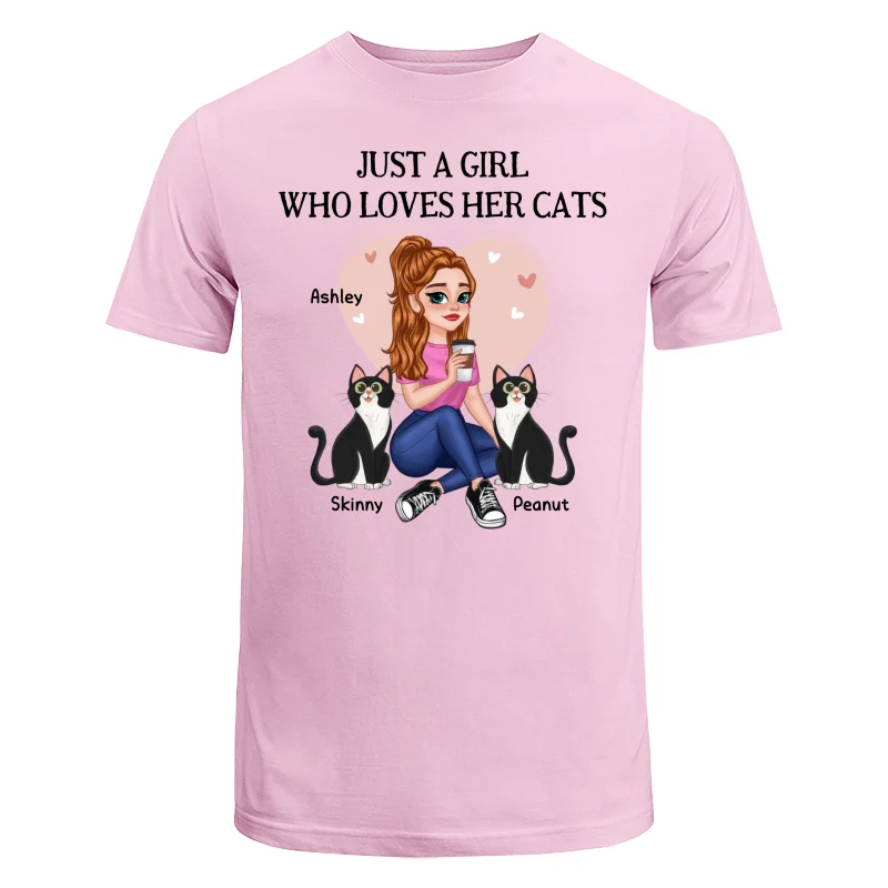 Just A Girl Who Loves Cats Pretty Cartoon Girl Sitting With Cats Personalized Shirt - Image 7