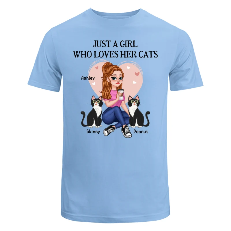 Just A Girl Who Loves Cats Pretty Cartoon Girl Sitting With Cats Personalized Shirt - Image 8