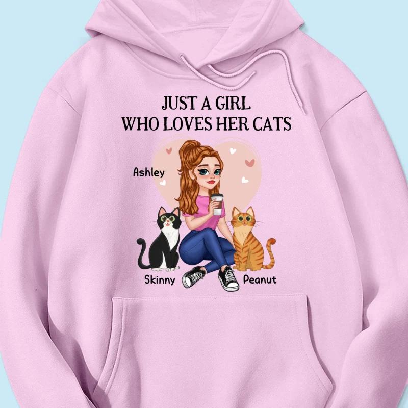 Just A Girl Who Loves Cats Pretty Cartoon Girl Sitting With Cats Personalized Shirt - Image 15