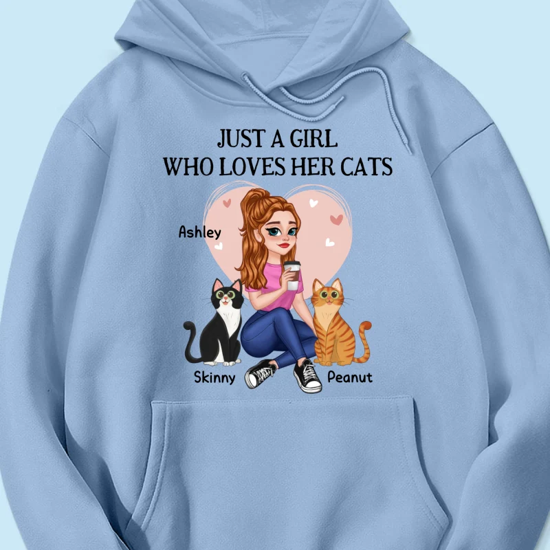Just A Girl Who Loves Cats Pretty Cartoon Girl Sitting With Cats Personalized Shirt - Image 16