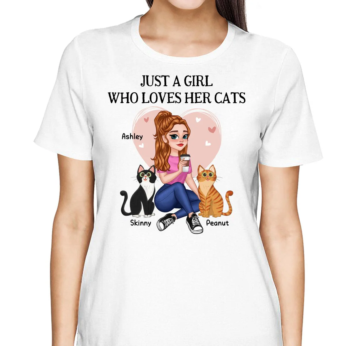Just A Girl Who Loves Cats Pretty Cartoon Girl Sitting With Cats Personalized Shirt - Image 21