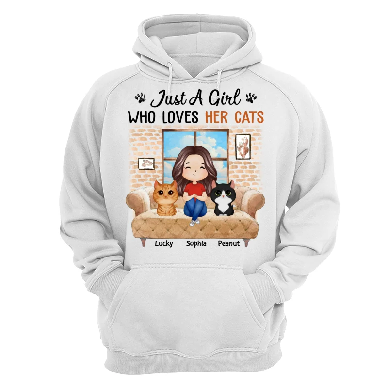 Just A Girl Who Loves Cats Watercolor Woman And Watercolor Cute Cats Sitting By The Window Personalized Shirt - Image 13