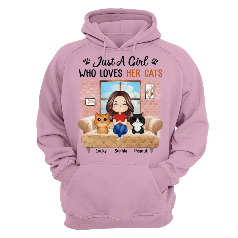 Just A Girl Who Loves Cats Watercolor Woman And Watercolor Cute Cats Sitting By The Window Personalized Shirt - Image 15