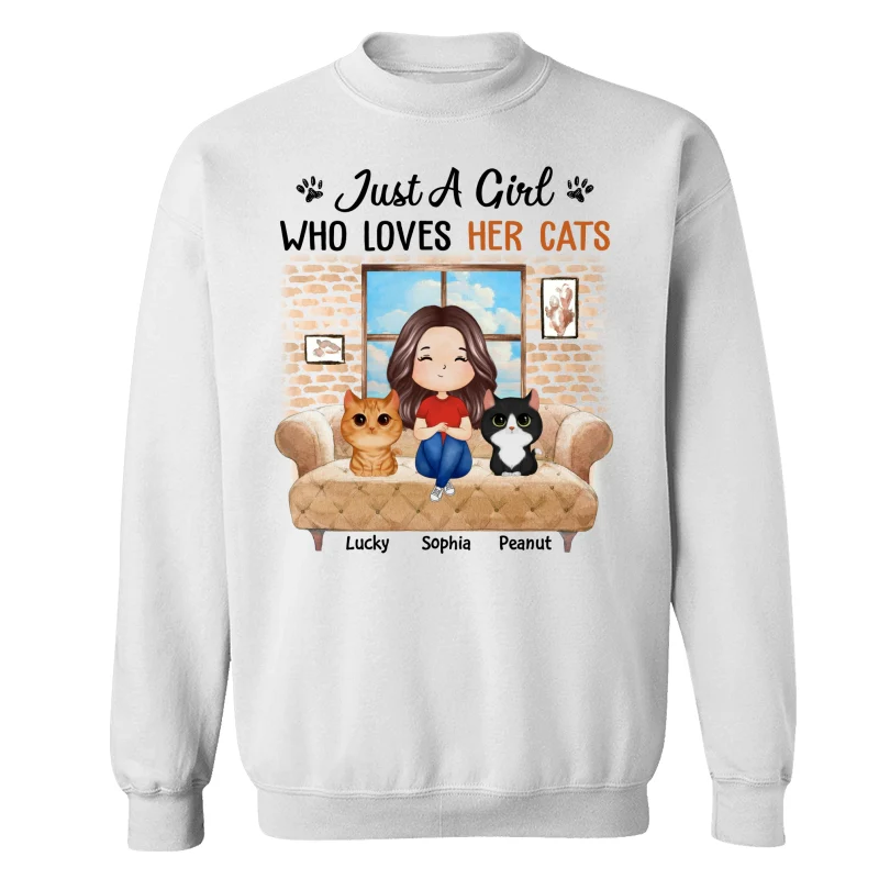 Just A Girl Who Loves Cats Watercolor Woman And Watercolor Cute Cats Sitting By The Window Personalized Shirt - Image 17