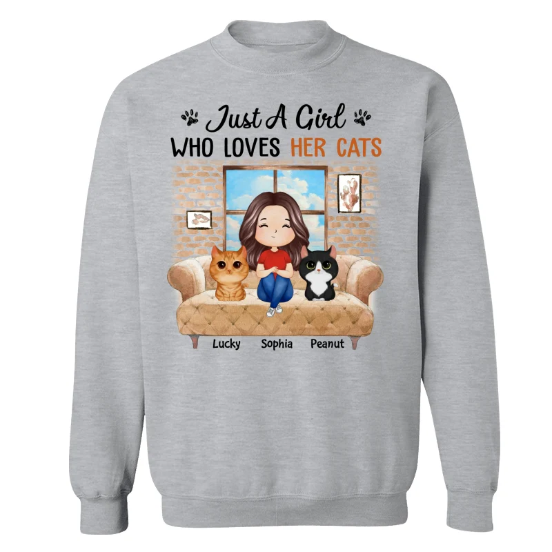 Just A Girl Who Loves Cats Watercolor Woman And Watercolor Cute Cats Sitting By The Window Personalized Shirt - Image 18