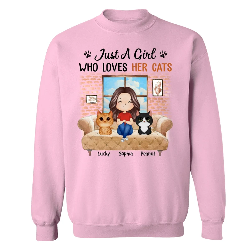 Just A Girl Who Loves Cats Watercolor Woman And Watercolor Cute Cats Sitting By The Window Personalized Shirt - Image 19
