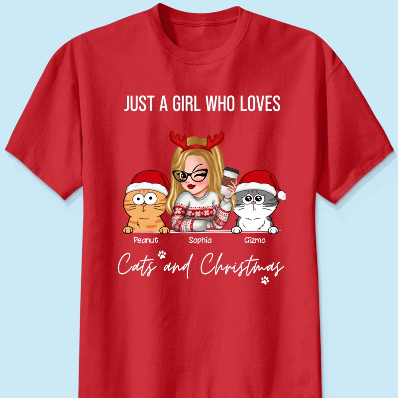 Just A Girl Who Loves Christmas And Her Cats Personalized Shirt, Christmas Sweater for Cat Lovers, Cat Mom - Image 10