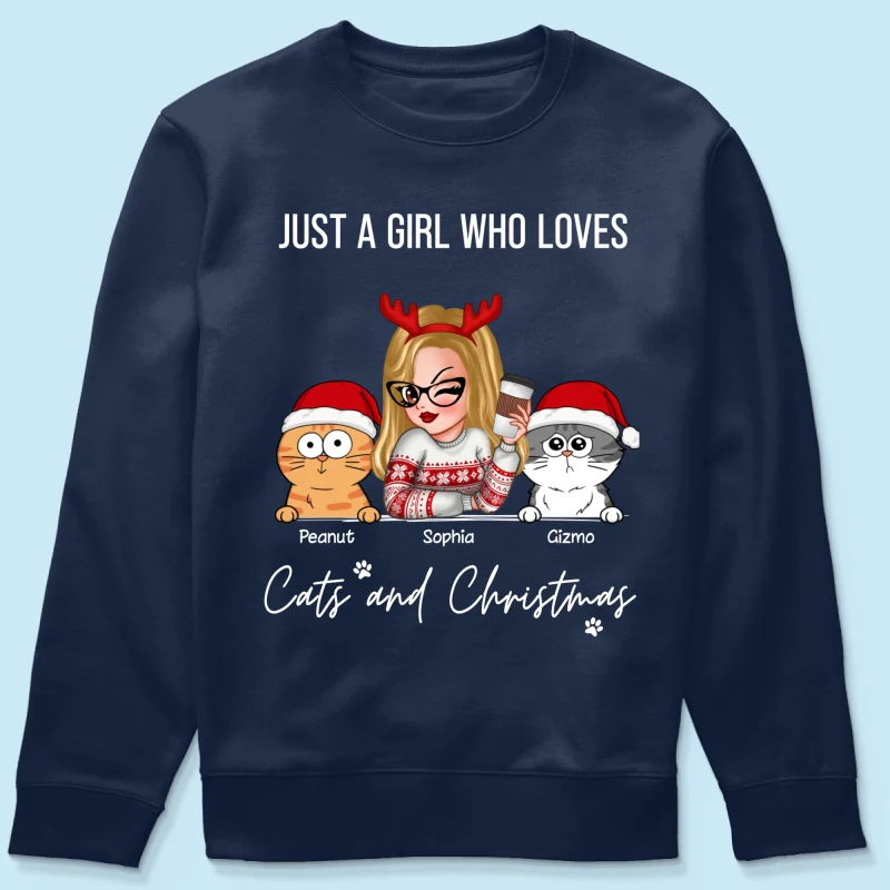 Just A Girl Who Loves Christmas And Her Cats Personalized Shirt, Christmas Sweater for Cat Lovers, Cat Mom - Image 17