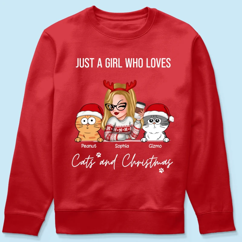 Just A Girl Who Loves Christmas And Her Cats Personalized Shirt, Christmas Sweater for Cat Lovers, Cat Mom - Image 18