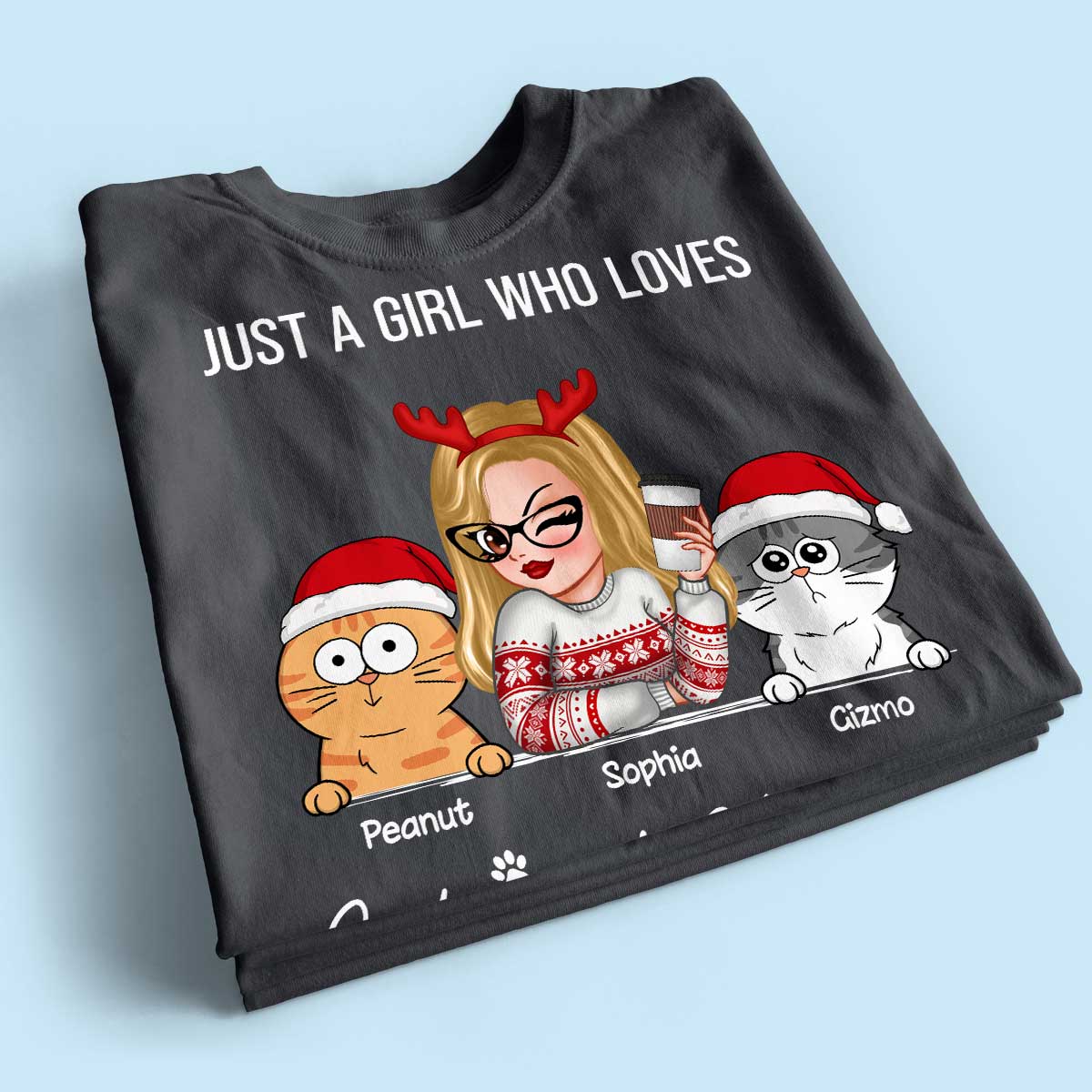 Just A Girl Who Loves Christmas And Her Cats Personalized Shirt, Christmas Sweater for Cat Lovers, Cat Mom - Image 2