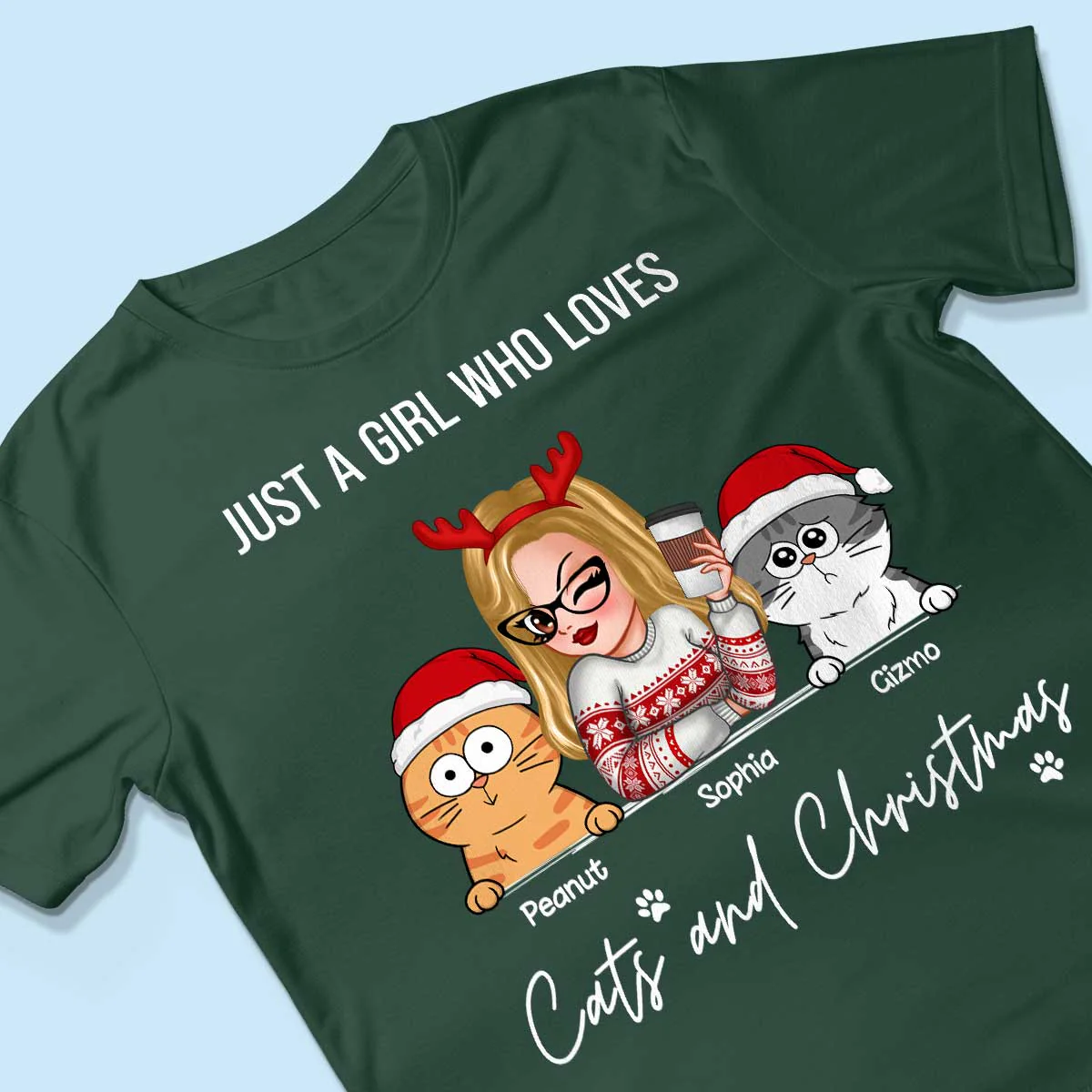 Just A Girl Who Loves Christmas And Her Cats Personalized Shirt, Christmas Sweater for Cat Lovers, Cat Mom - Image 3