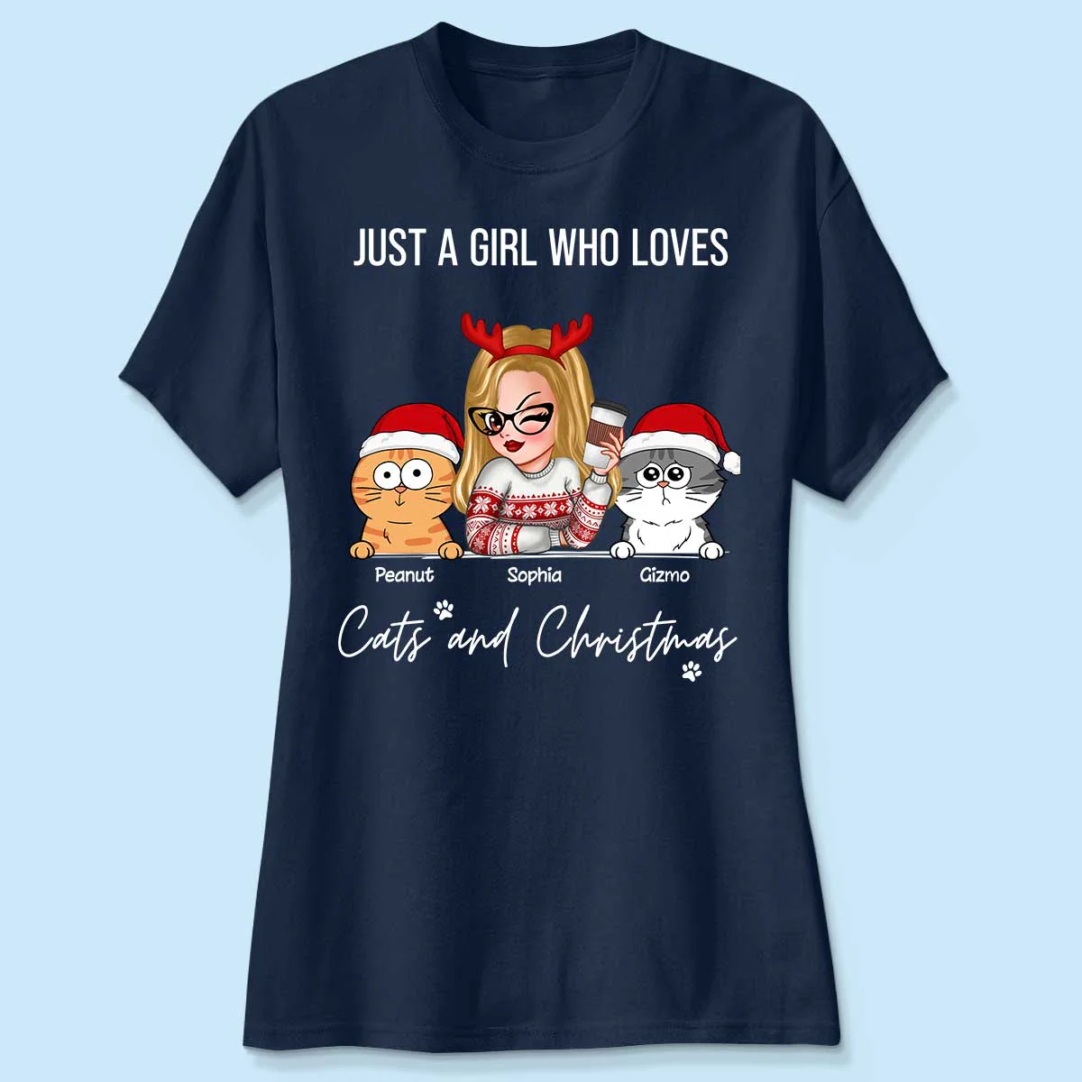 Just A Girl Who Loves Christmas And Her Cats Personalized Shirt, Christmas Sweater for Cat Lovers, Cat Mom - Image 4