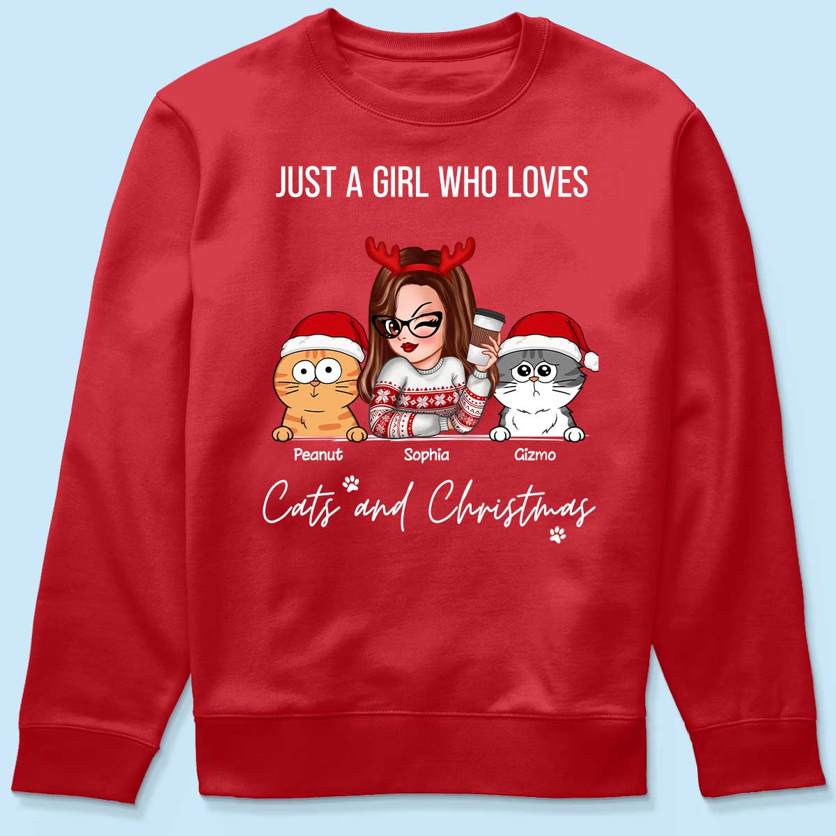 Just A Girl Who Loves Christmas And Her Cats Personalized Shirt, Christmas Sweater for Cat Lovers, Cat Mom - Image 6