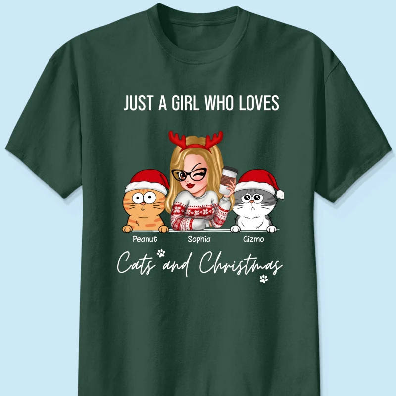 Just A Girl Who Loves Christmas And Her Cats Personalized Shirt, Christmas Sweater for Cat Lovers, Cat Mom - Image 7