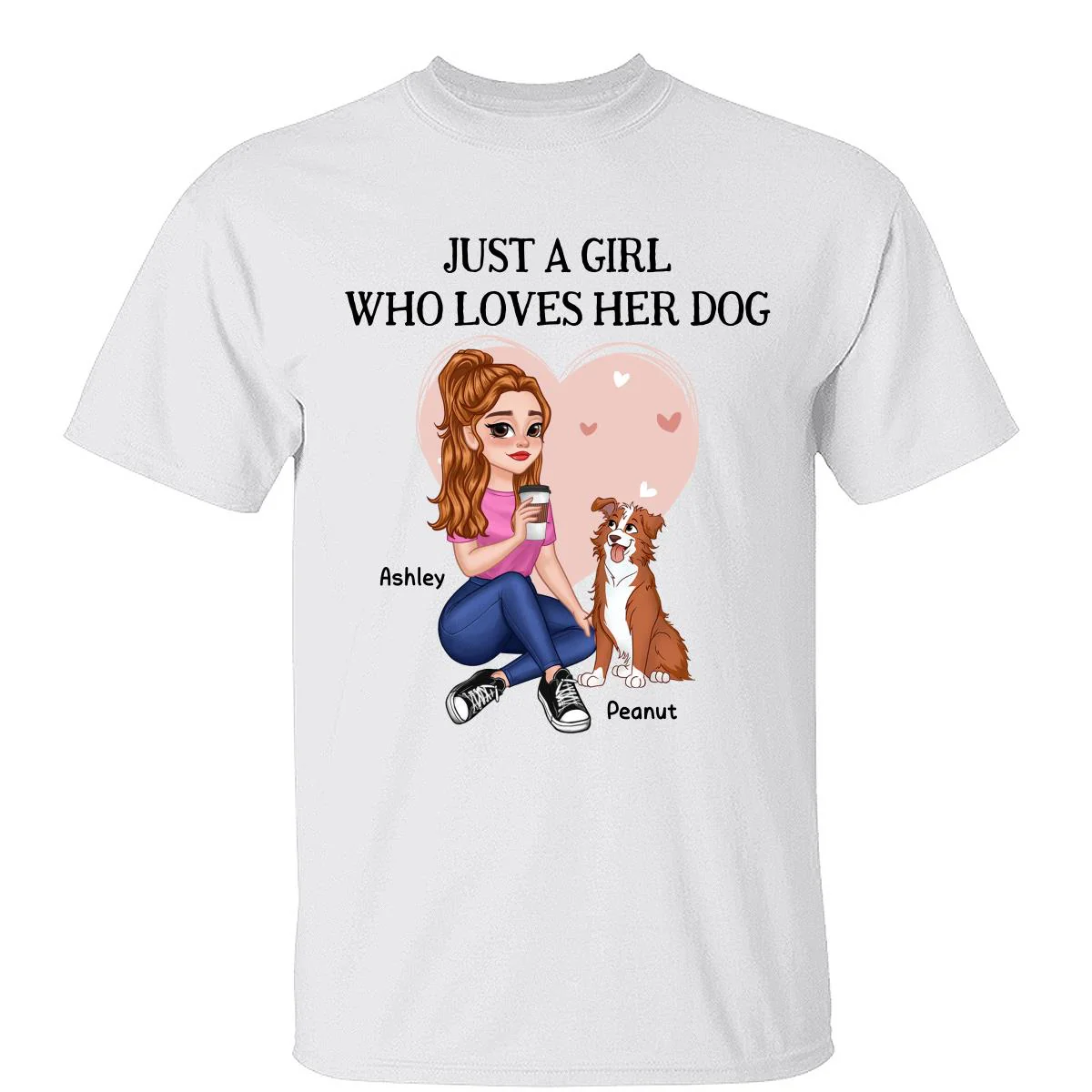 Just A Girl Who Loves Dogs Pretty Cartoon Girl Sitting With Cute Dogs Personalized Shirt