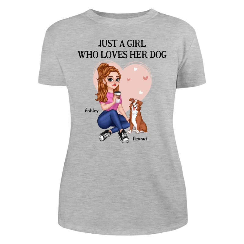 Just A Girl Who Loves Dogs Pretty Cartoon Girl Sitting With Cute Dogs Personalized Shirt - Image 10