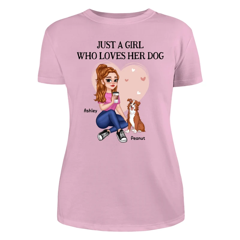 Just A Girl Who Loves Dogs Pretty Cartoon Girl Sitting With Cute Dogs Personalized Shirt - Image 11