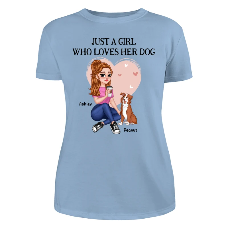 Just A Girl Who Loves Dogs Pretty Cartoon Girl Sitting With Cute Dogs Personalized Shirt - Image 12