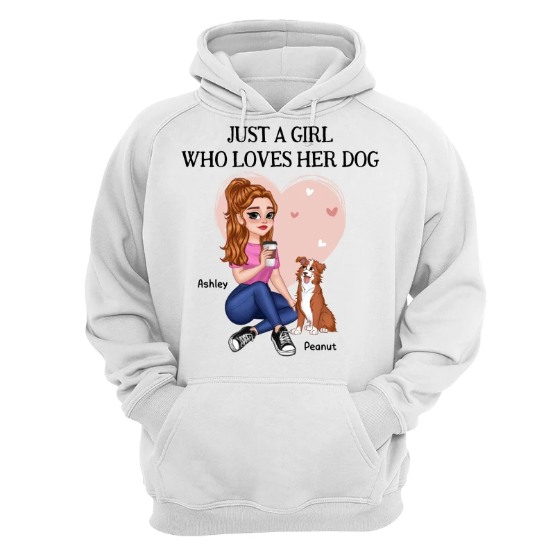 Just A Girl Who Loves Dogs Pretty Cartoon Girl Sitting With Cute Dogs Personalized Shirt - Image 13