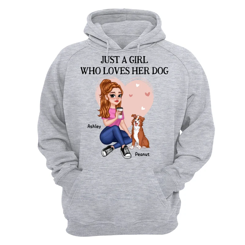 Just A Girl Who Loves Dogs Pretty Cartoon Girl Sitting With Cute Dogs Personalized Shirt - Image 14