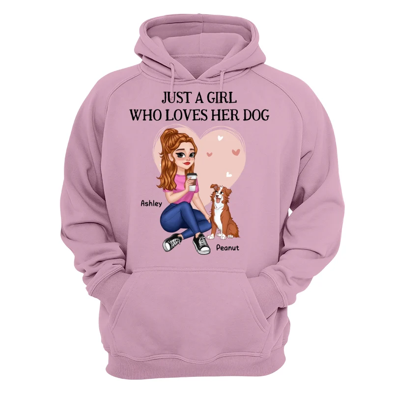 Just A Girl Who Loves Dogs Pretty Cartoon Girl Sitting With Cute Dogs Personalized Shirt - Image 15