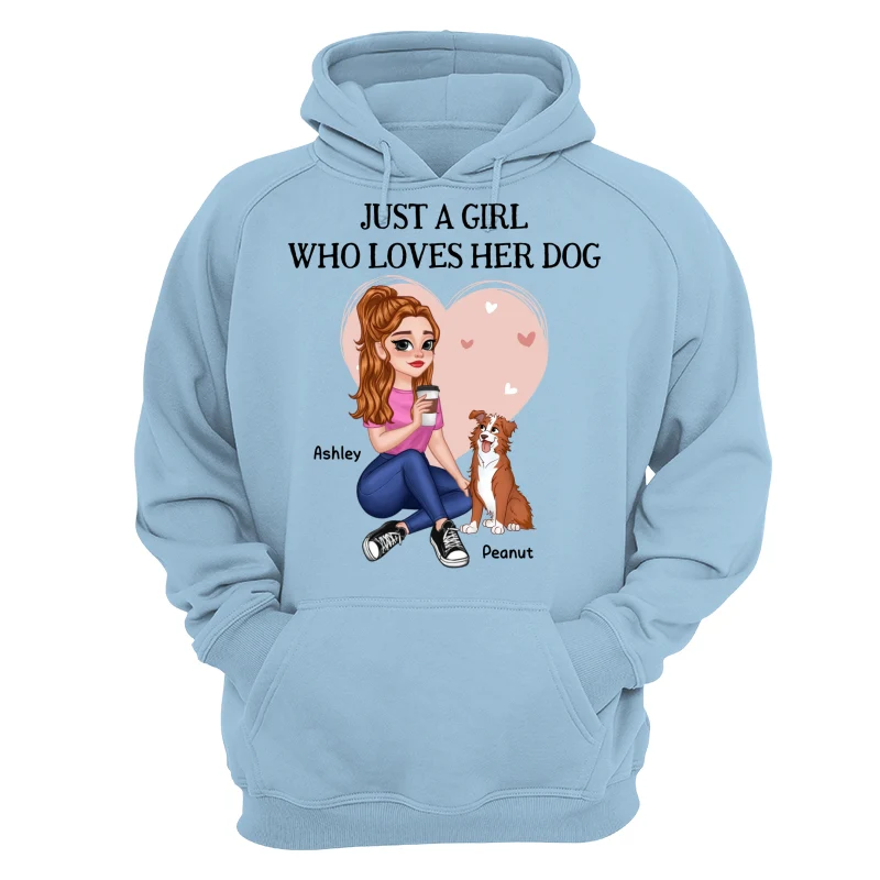 Just A Girl Who Loves Dogs Pretty Cartoon Girl Sitting With Cute Dogs Personalized Shirt - Image 16