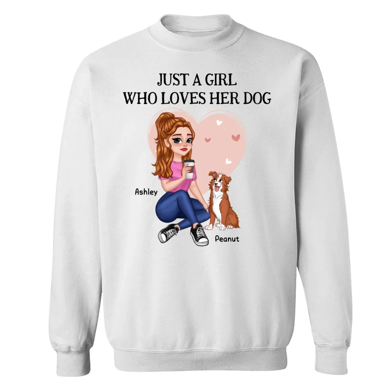 Just A Girl Who Loves Dogs Pretty Cartoon Girl Sitting With Cute Dogs Personalized Shirt - Image 17