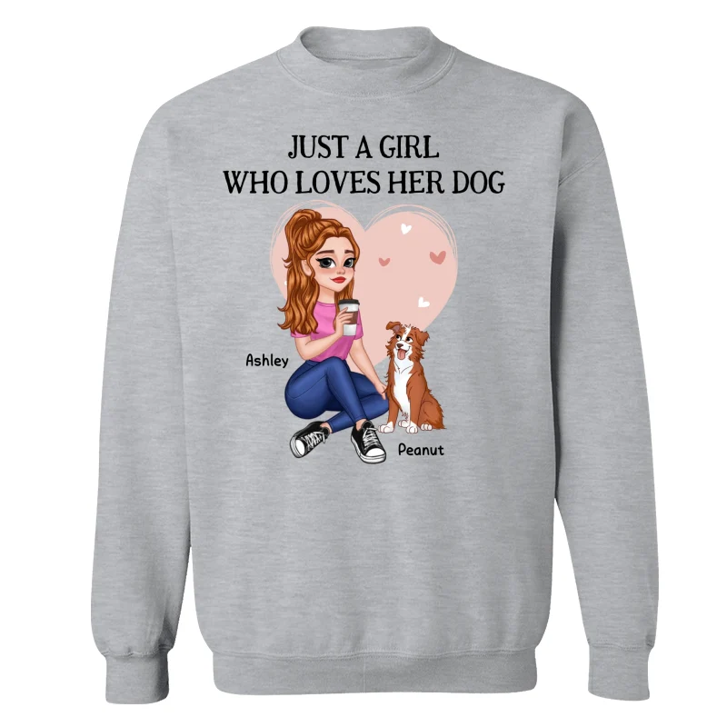 Just A Girl Who Loves Dogs Pretty Cartoon Girl Sitting With Cute Dogs Personalized Shirt - Image 18