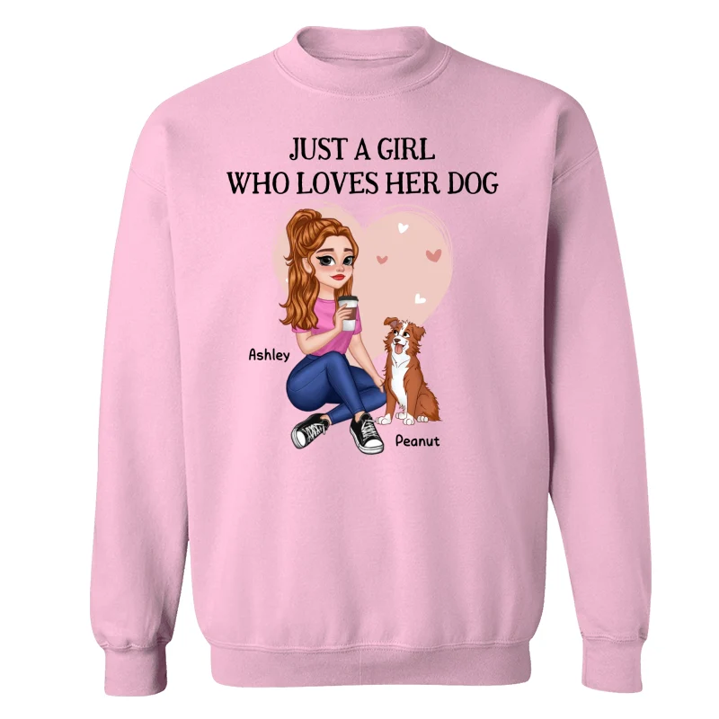 Just A Girl Who Loves Dogs Pretty Cartoon Girl Sitting With Cute Dogs Personalized Shirt - Image 19