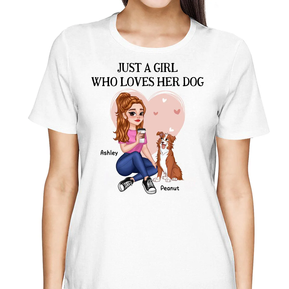 Just A Girl Who Loves Dogs Pretty Cartoon Girl Sitting With Cute Dogs Personalized Shirt - Image 2