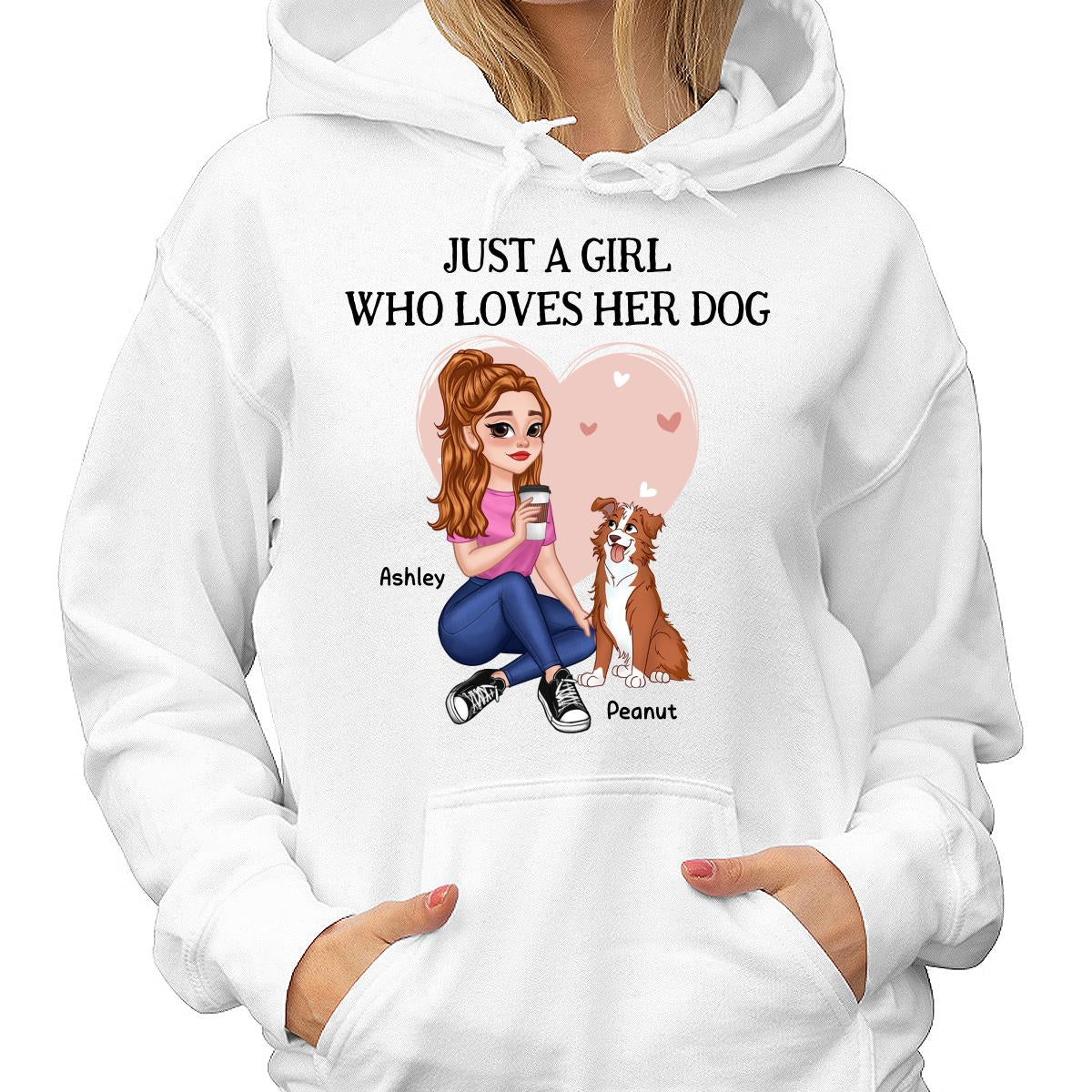 Just A Girl Who Loves Dogs Pretty Cartoon Girl Sitting With Cute Dogs Personalized Shirt - Image 4