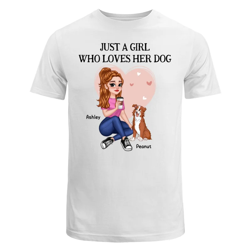 Just A Girl Who Loves Dogs Pretty Cartoon Girl Sitting With Cute Dogs Personalized Shirt - Image 5