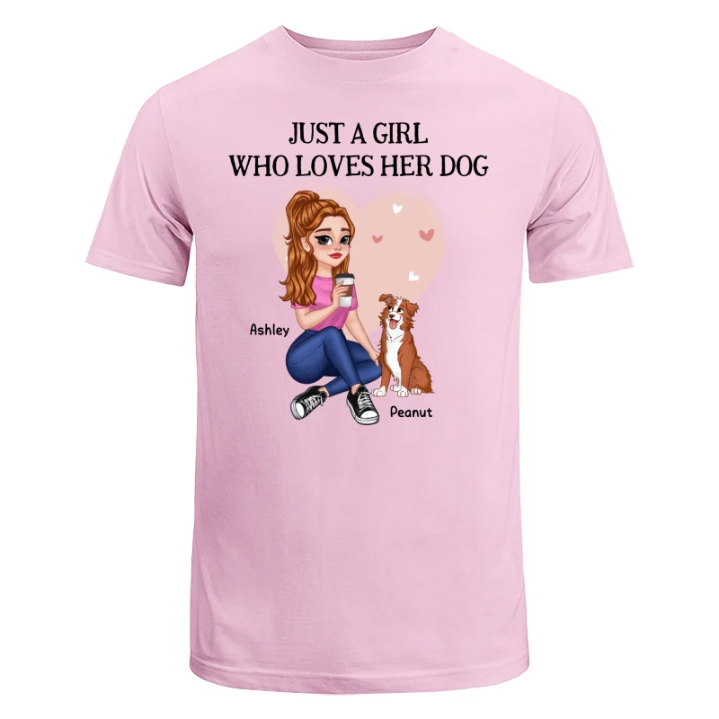 Just A Girl Who Loves Dogs Pretty Cartoon Girl Sitting With Cute Dogs Personalized Shirt - Image 7
