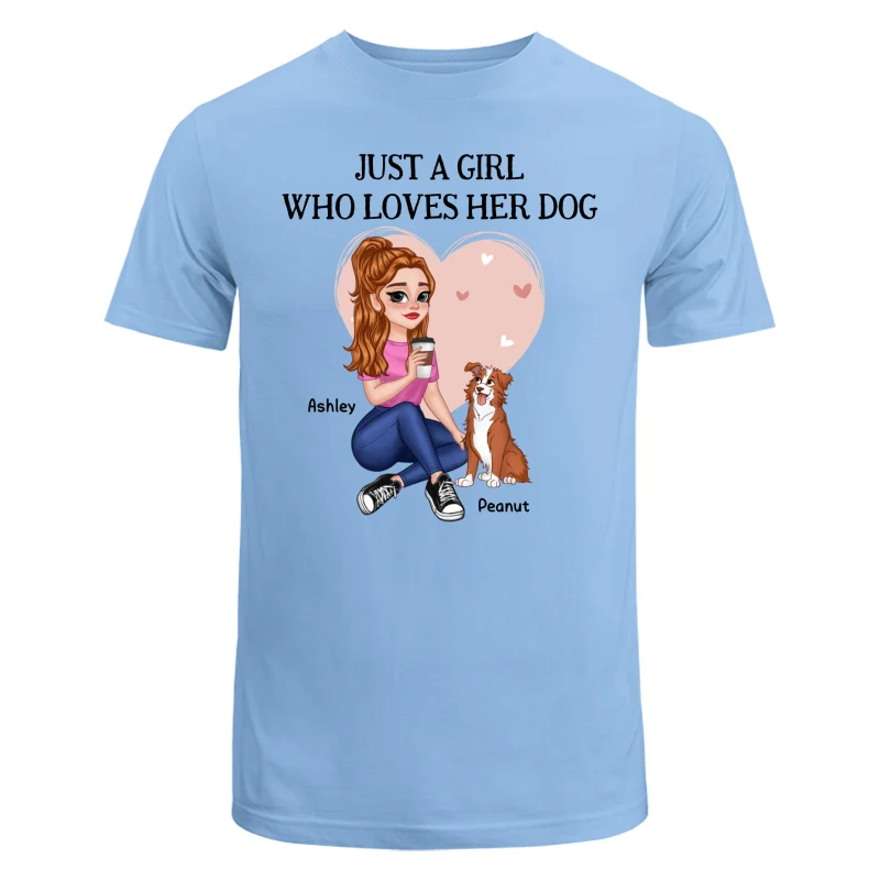 Just A Girl Who Loves Dogs Pretty Cartoon Girl Sitting With Cute Dogs Personalized Shirt - Image 8