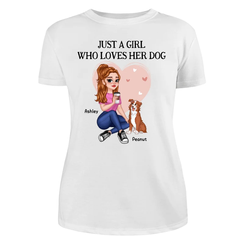 Just A Girl Who Loves Dogs Pretty Cartoon Girl Sitting With Cute Dogs Personalized Shirt - Image 9