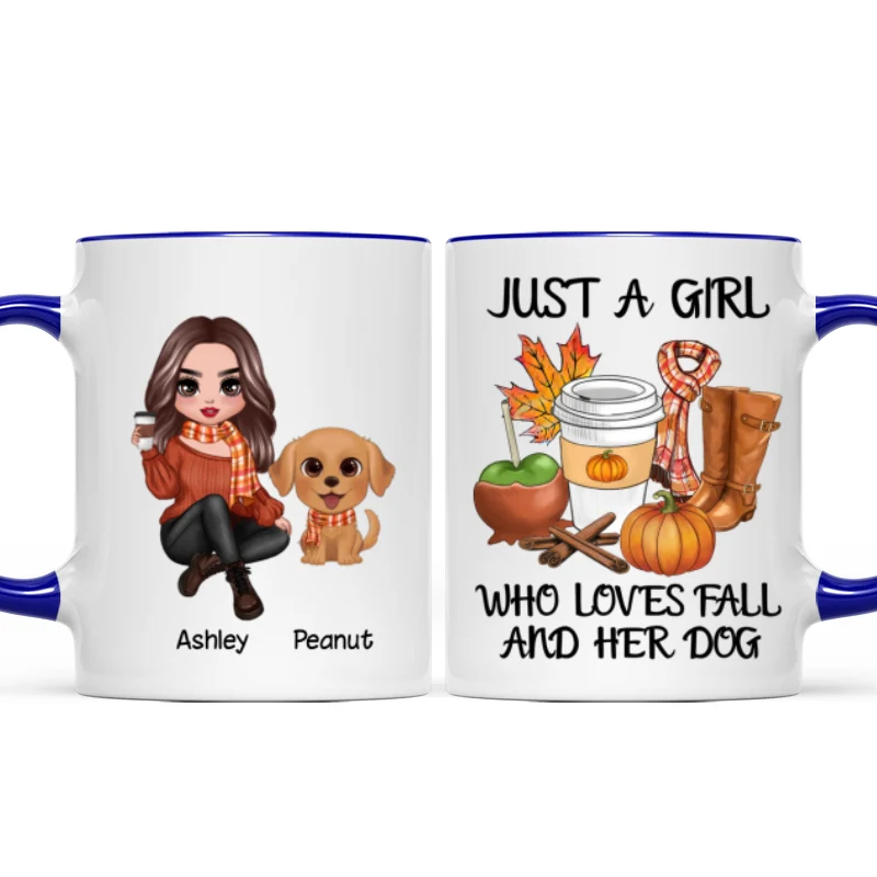Just A Girl Who Loves Fall And Her Dogs Doll Woman Watercolor Cute Dogs Personalized Mug - Image 6