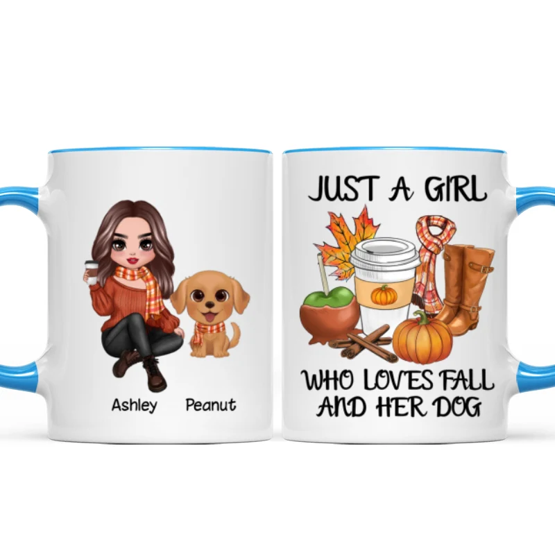 Just A Girl Who Loves Fall And Her Dogs Doll Woman Watercolor Cute Dogs Personalized Mug - Image 8