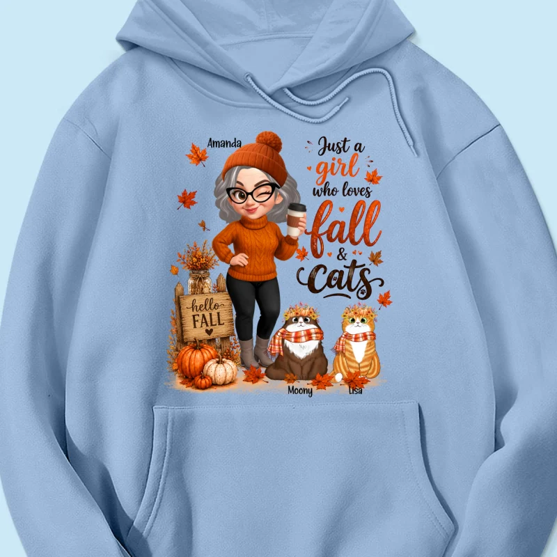 Just a Girl Who Loves Fall & Cats - Personalized Shirt - Cozy Fall Shirt for Cat Moms - Image 24