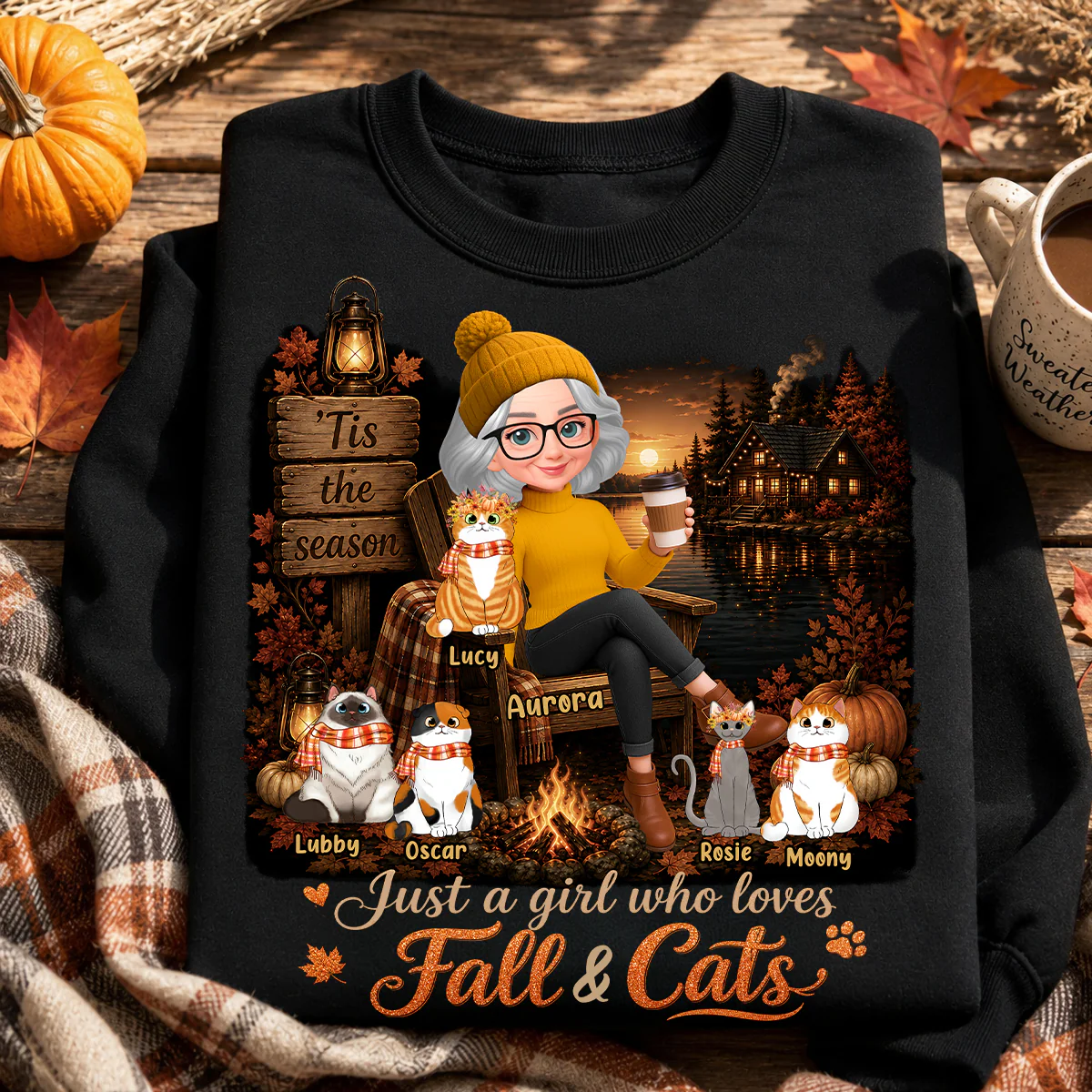 Just a Girl Who Loves Fall & Cats - Personalized Shirt - Cozy Fall Tee for Cat Moms