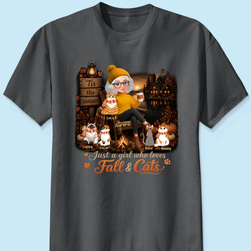 Just a Girl Who Loves Fall & Cats - Personalized Shirt - Cozy Fall Tee for Cat Moms - Image 10